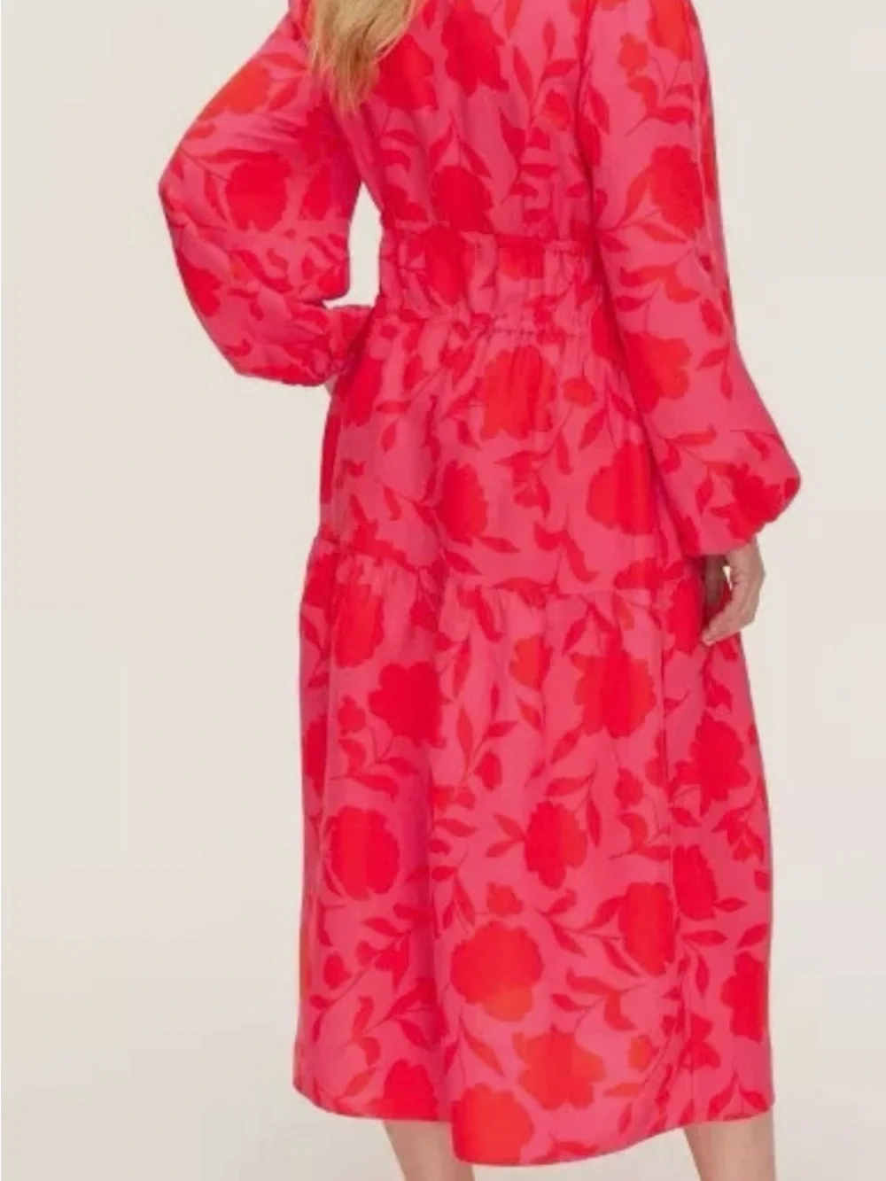 kate Spade x Target Classic Rose Linen Long Sleeve Maxi Dress Pink/Red Sz XL.